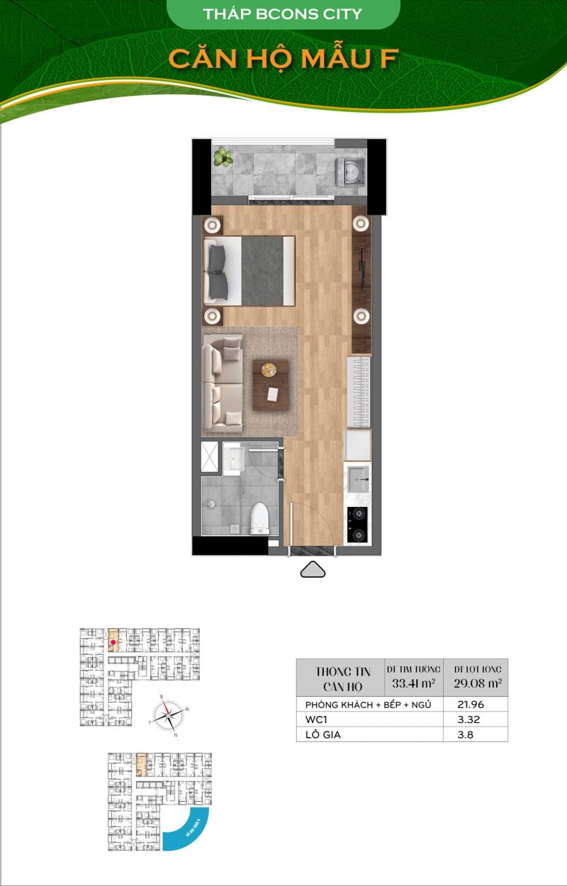Layout Thiet Ke Can Ho Bcons City Mau F Thap Bcons City Dien Tich 33.41m2